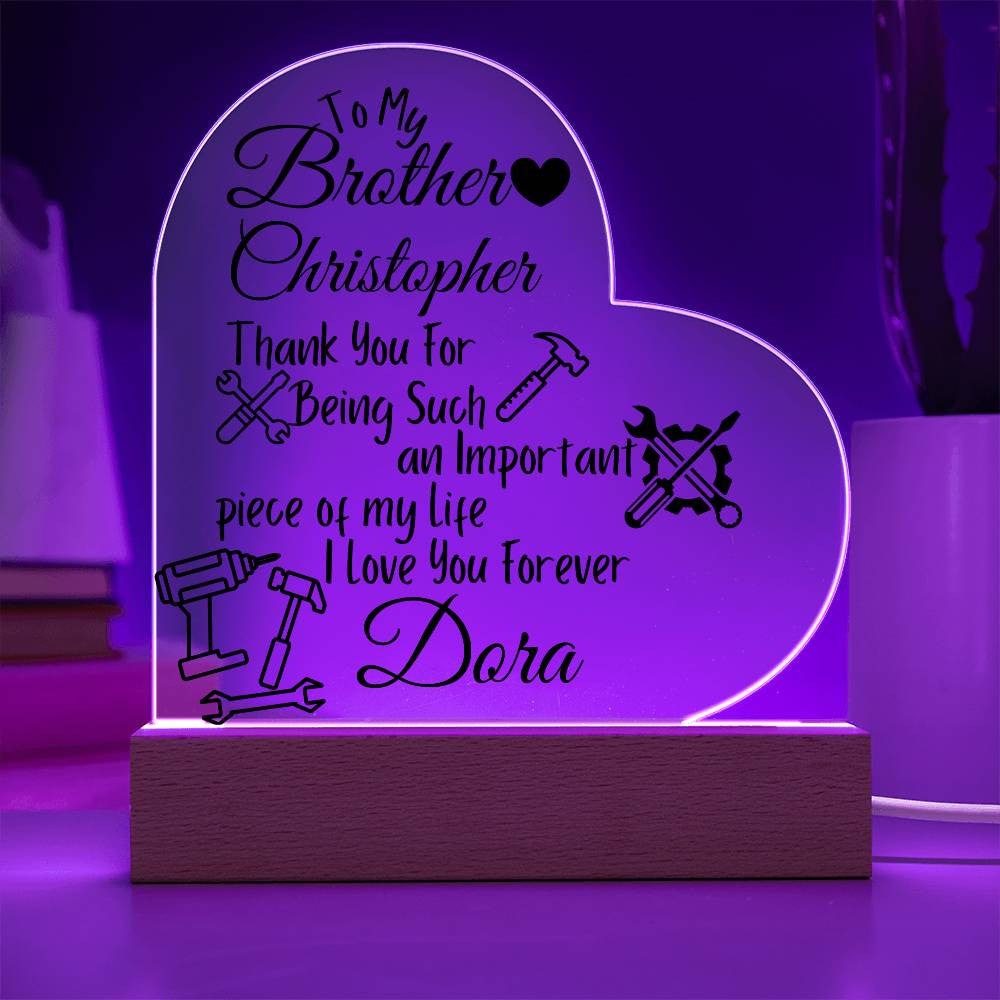 Personalized To My Brother Acrylic Heart Plaque