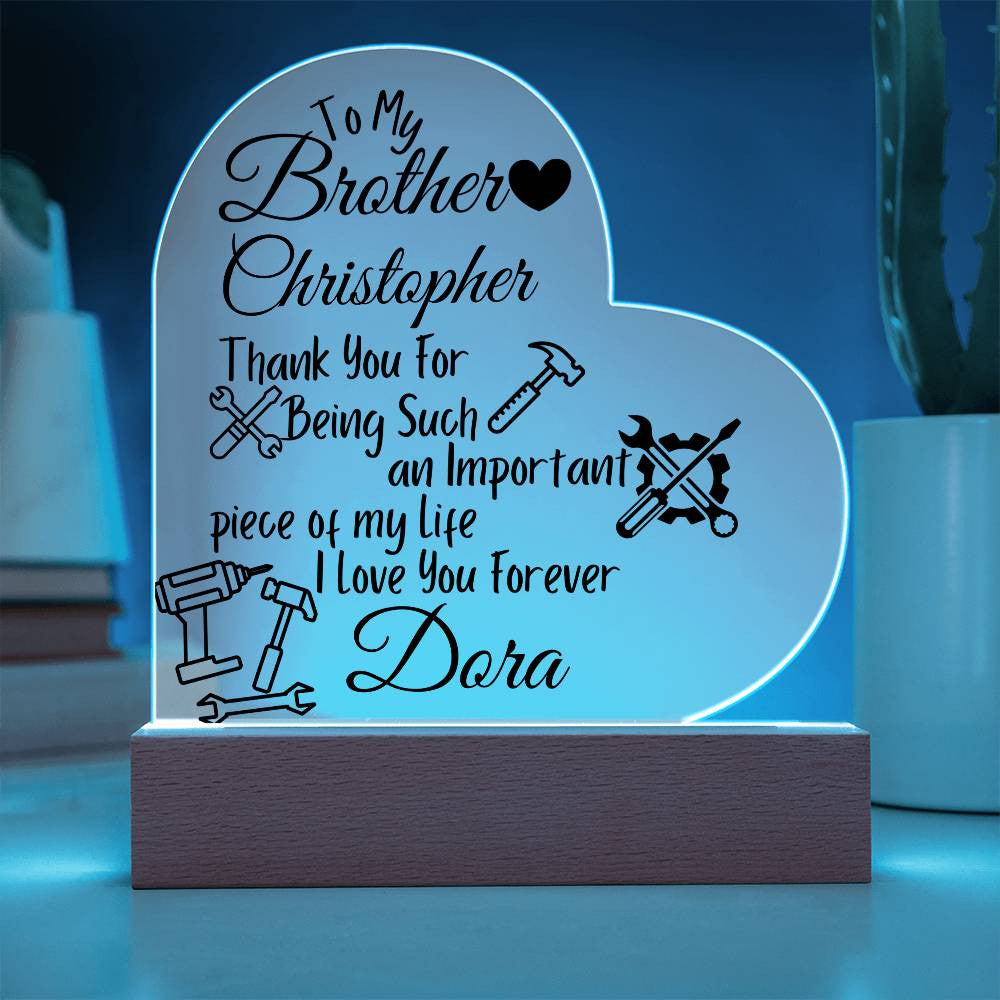 Personalized To My Brother Acrylic Heart Plaque