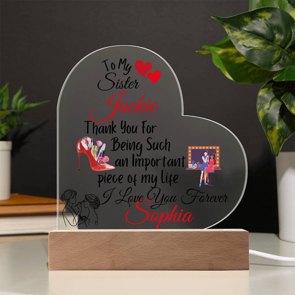 Personalized To My Sister Acrylic Heart Plaque