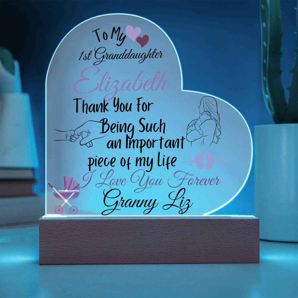 Personalized  To My Granddaughter Acrylic Heart Plaque