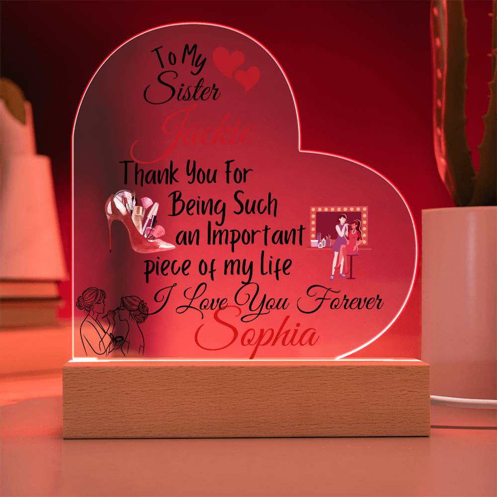 Personalized To My Sister Acrylic Heart Plaque