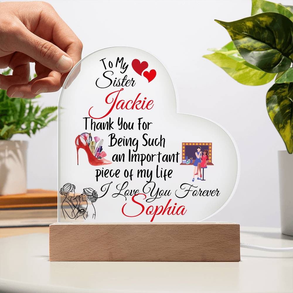 Personalized To My Sister Acrylic Heart Plaque