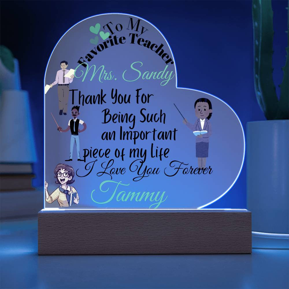 Personalized To My Teacher Acrylic Heart Plaque