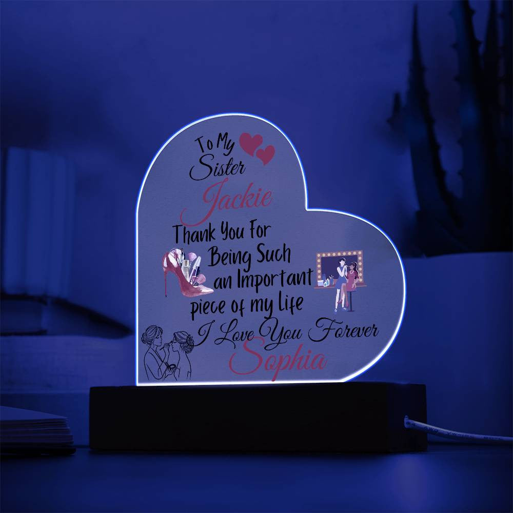 Personalized To My Sister Acrylic Heart Plaque