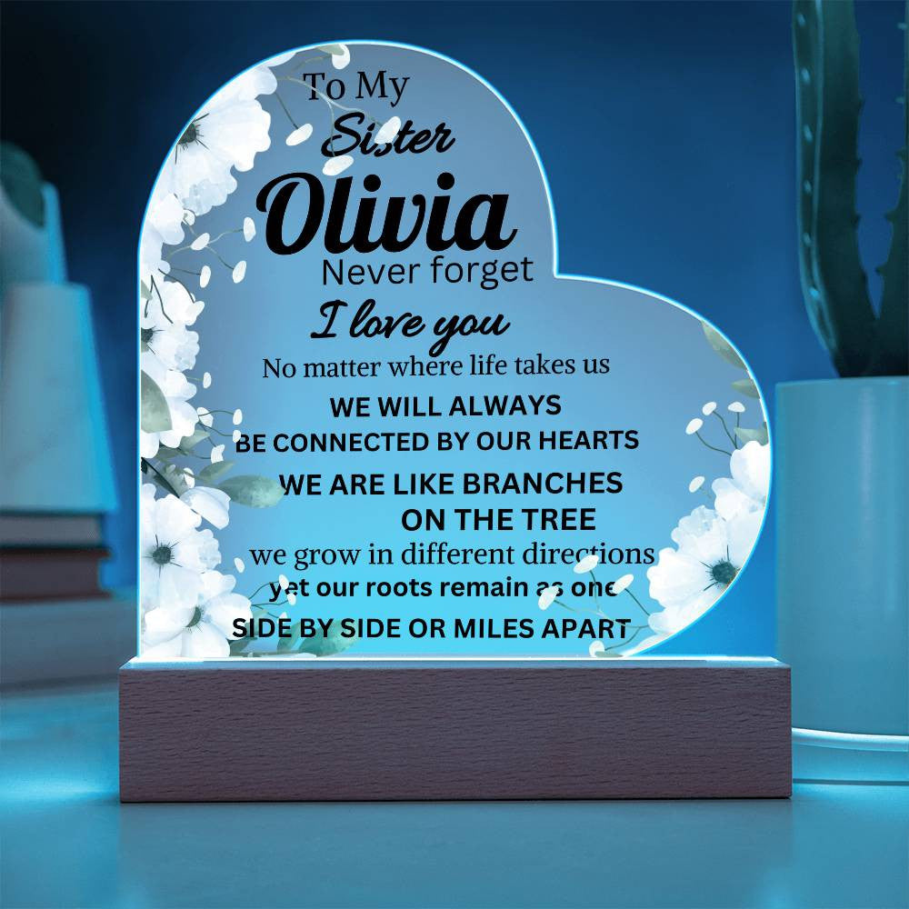 To My Sister Personalize Acrylic Heart Plaque with LED Lights