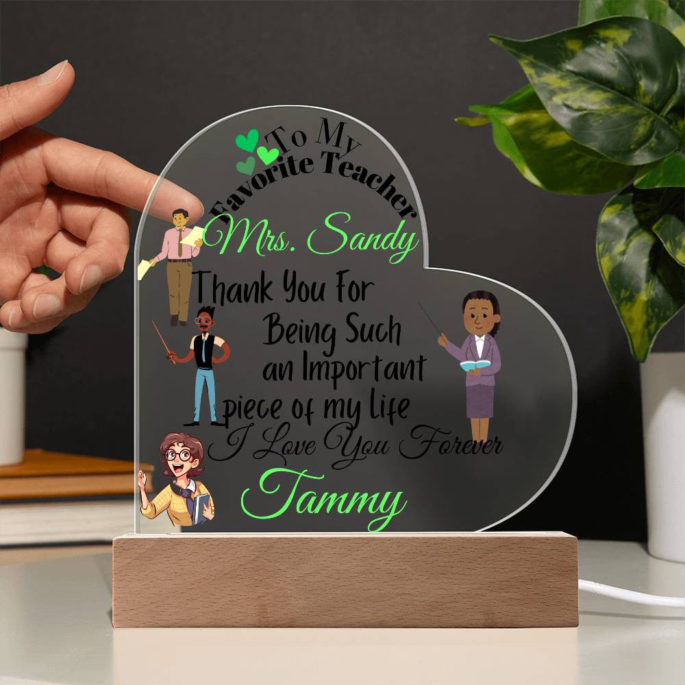 Personalized To My Teacher Acrylic Heart Plaque