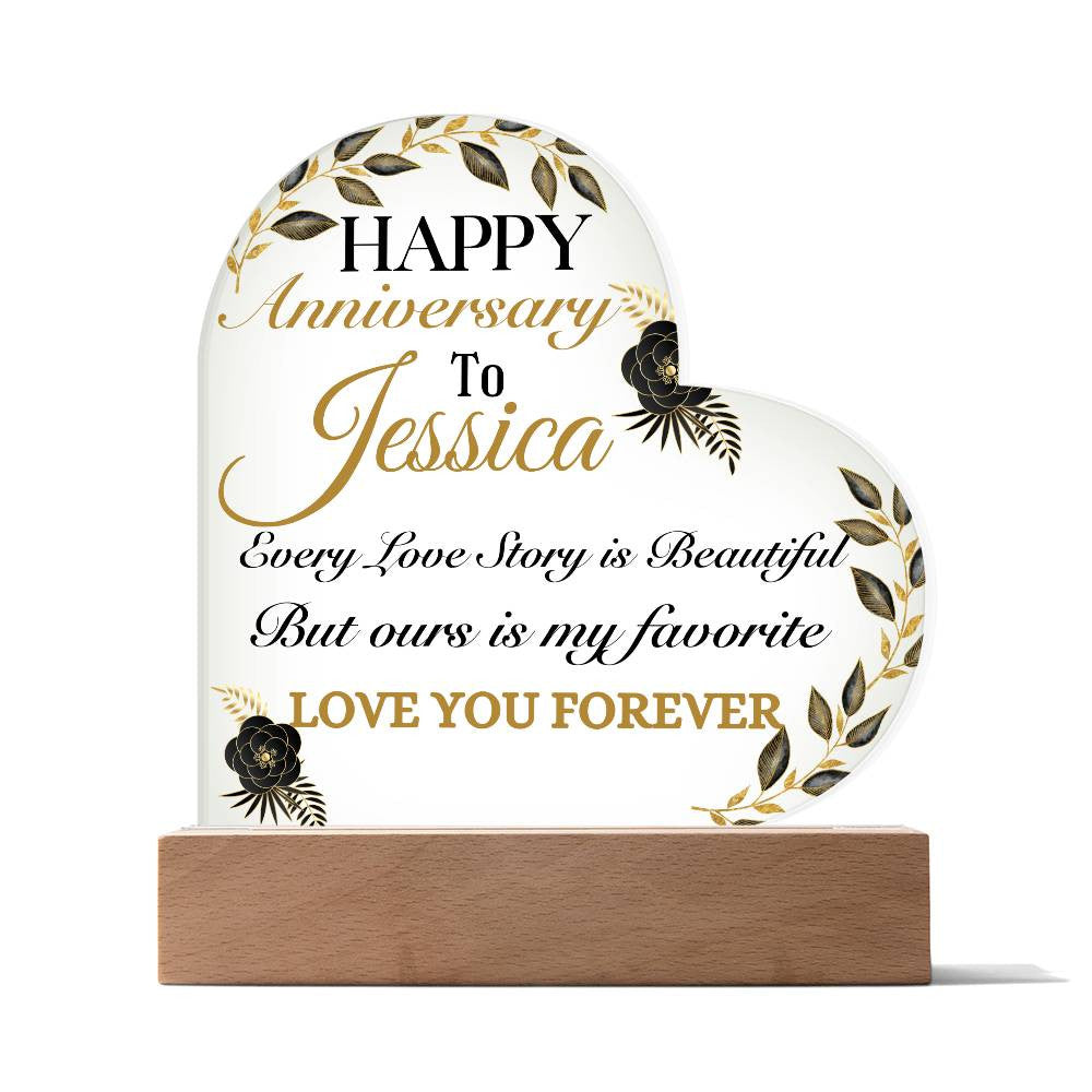 Anniversary Personalized Acrylic Heart Plaque/LED