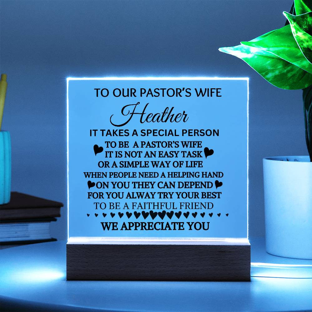 Pastor Wife Personalized Acrylic Square Plaque LED