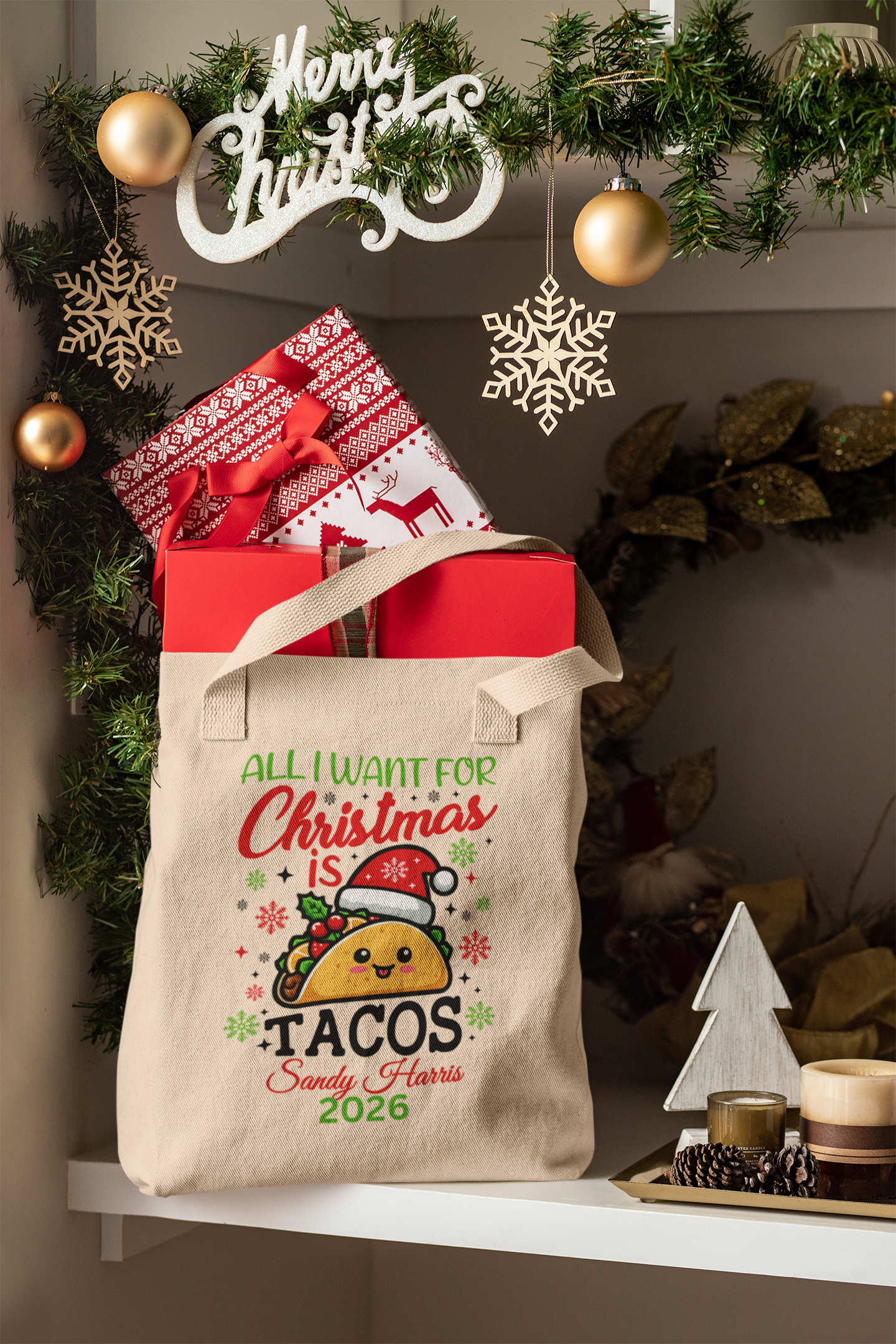 Personalize Christmas Canvas Tote Bag