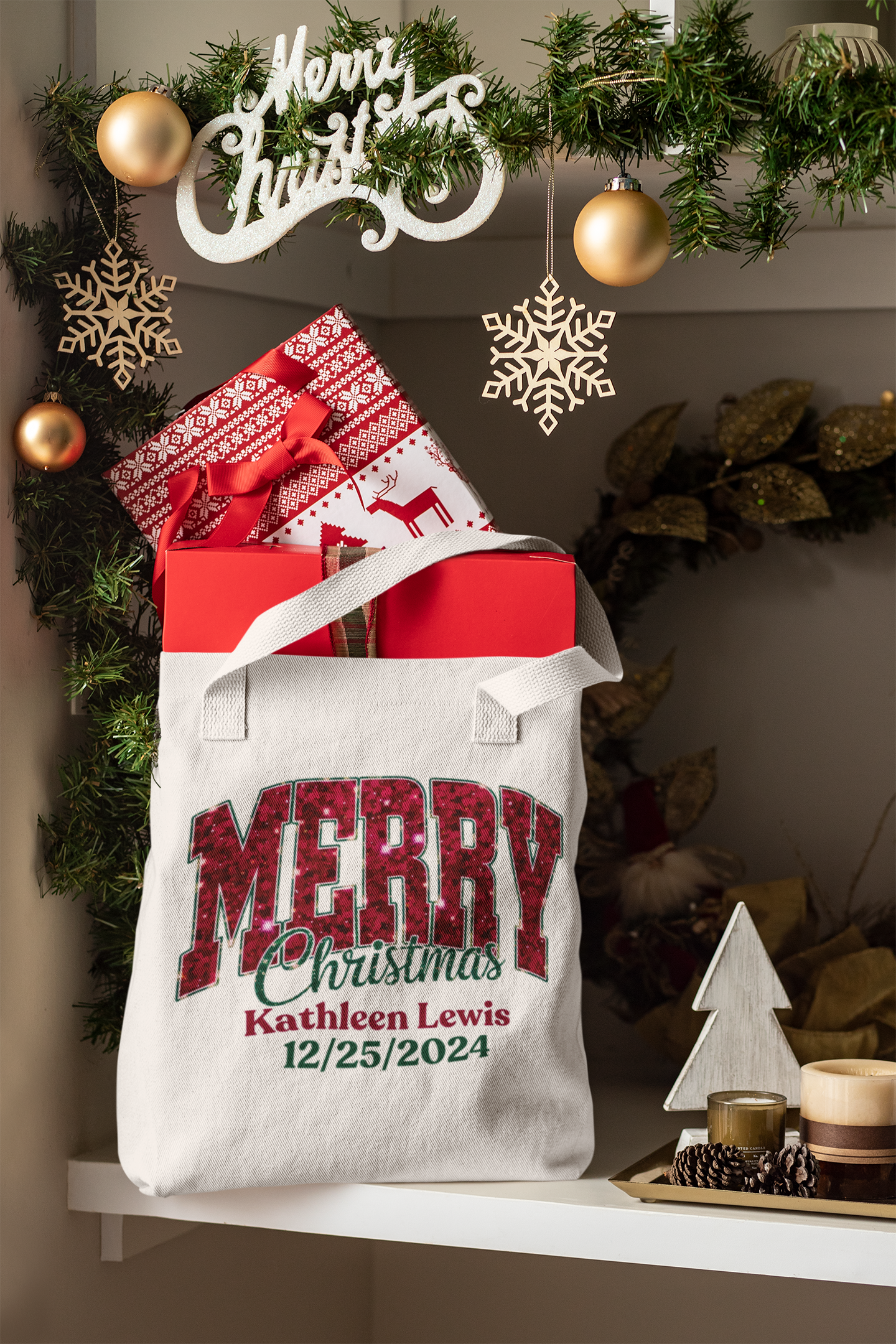 Personalized Christmas Canvas Tote Bag