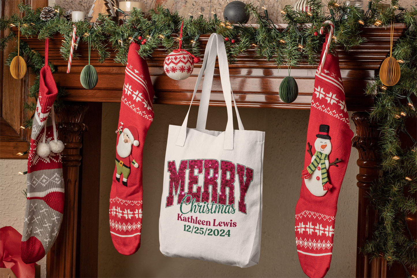 Personalized Christmas Canvas Tote Bag