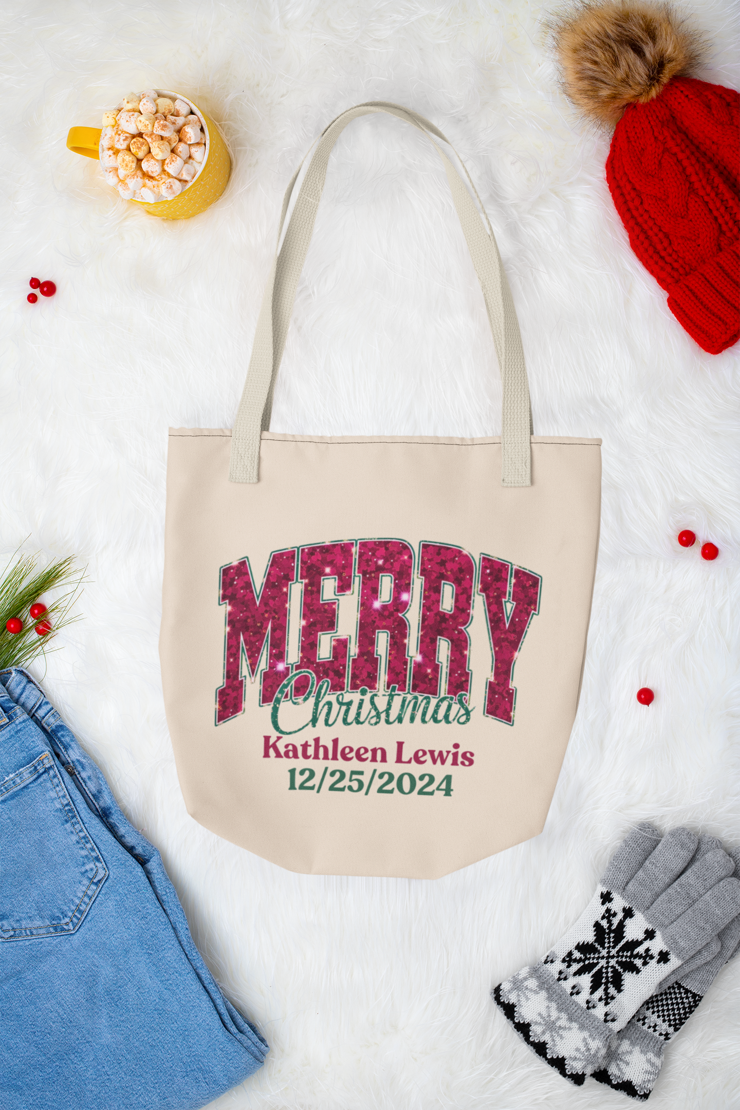 Personalized Christmas Canvas Tote Bag