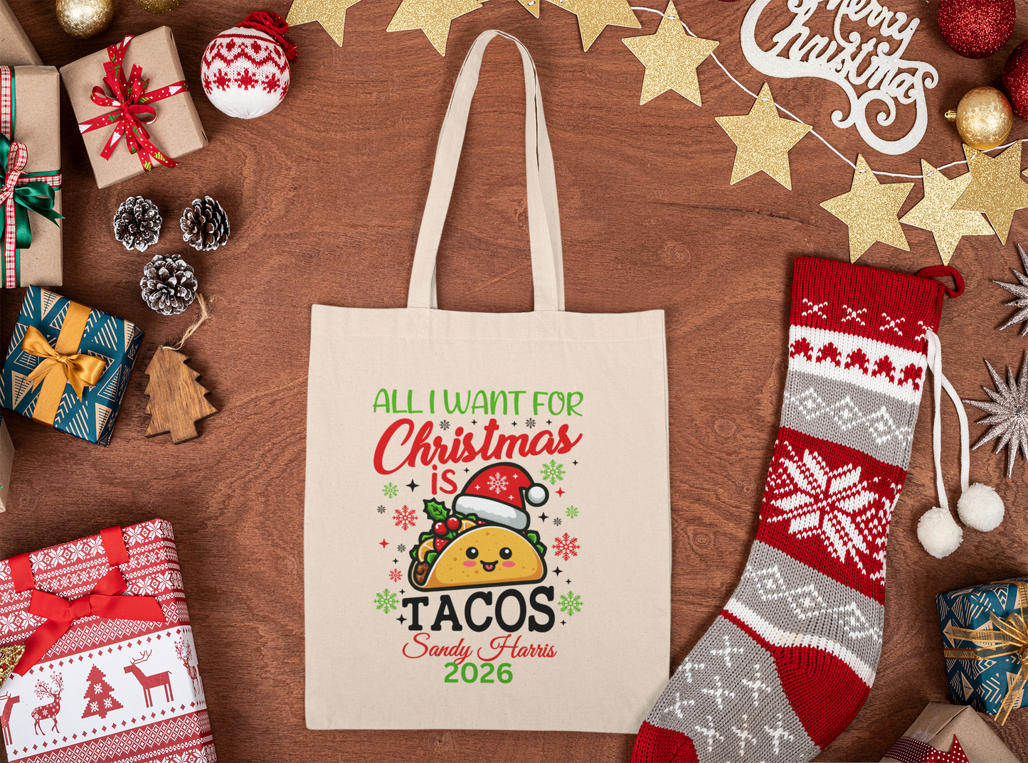 Personalize Christmas Canvas Tote Bag