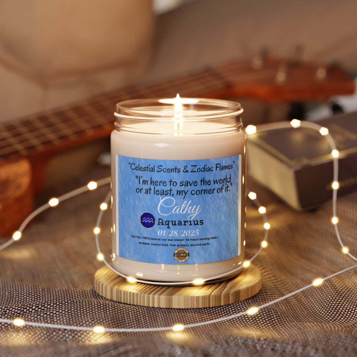 Personalized Aquarius Scented Soy Candle, 9oz