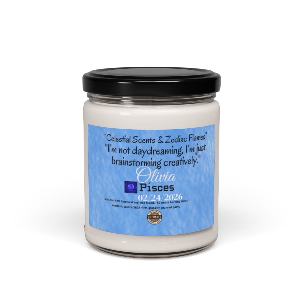 Personalized Pisces Zodiac Scented Soy Candle, 9oz