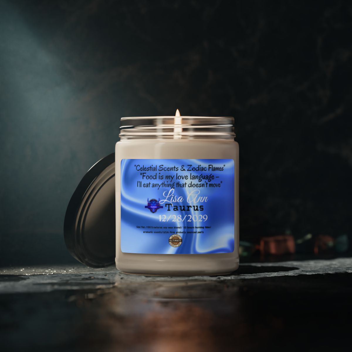 Personalized Taurus Scented Soy Candle, 9oz