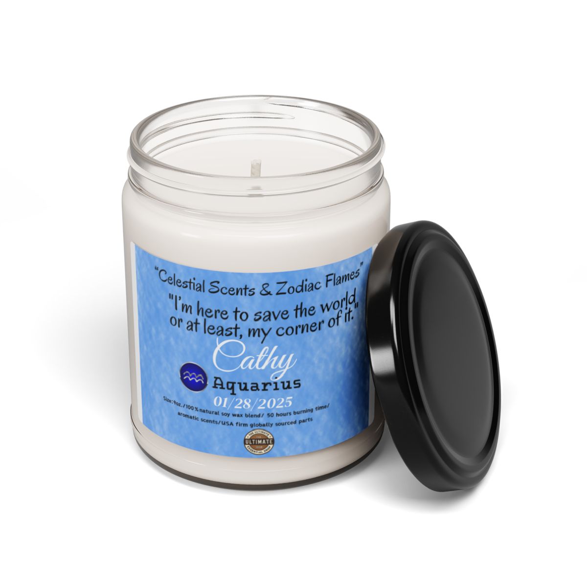 Personalized Aquarius Scented Soy Candle, 9oz