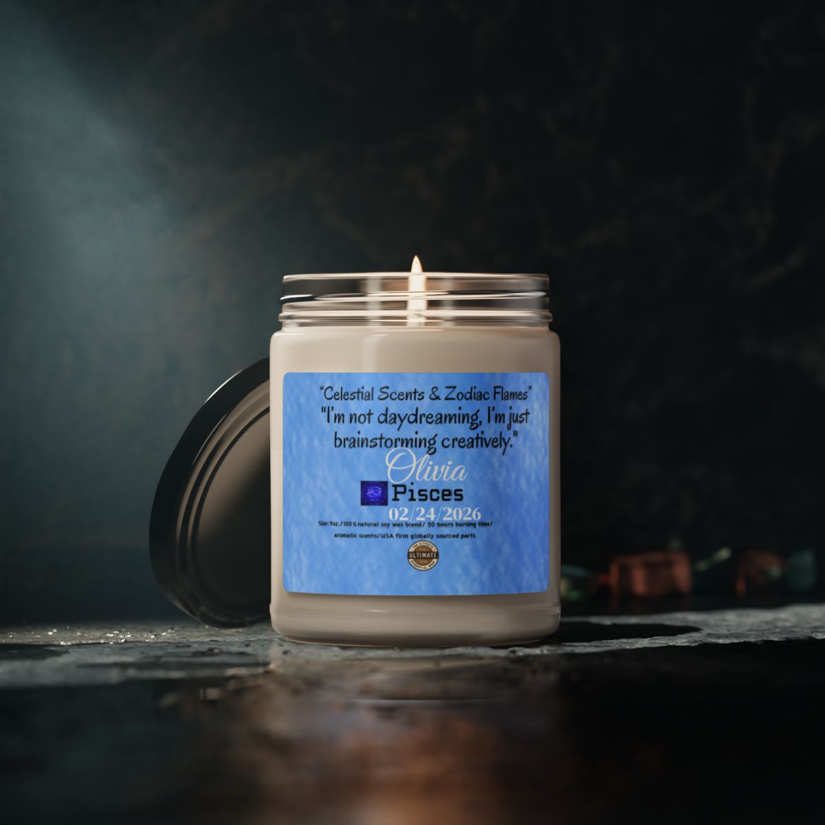 Personalized Pisces Zodiac Scented Soy Candle, 9oz