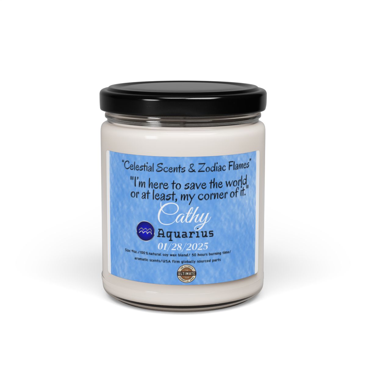 Personalized Aquarius Scented Soy Candle, 9oz