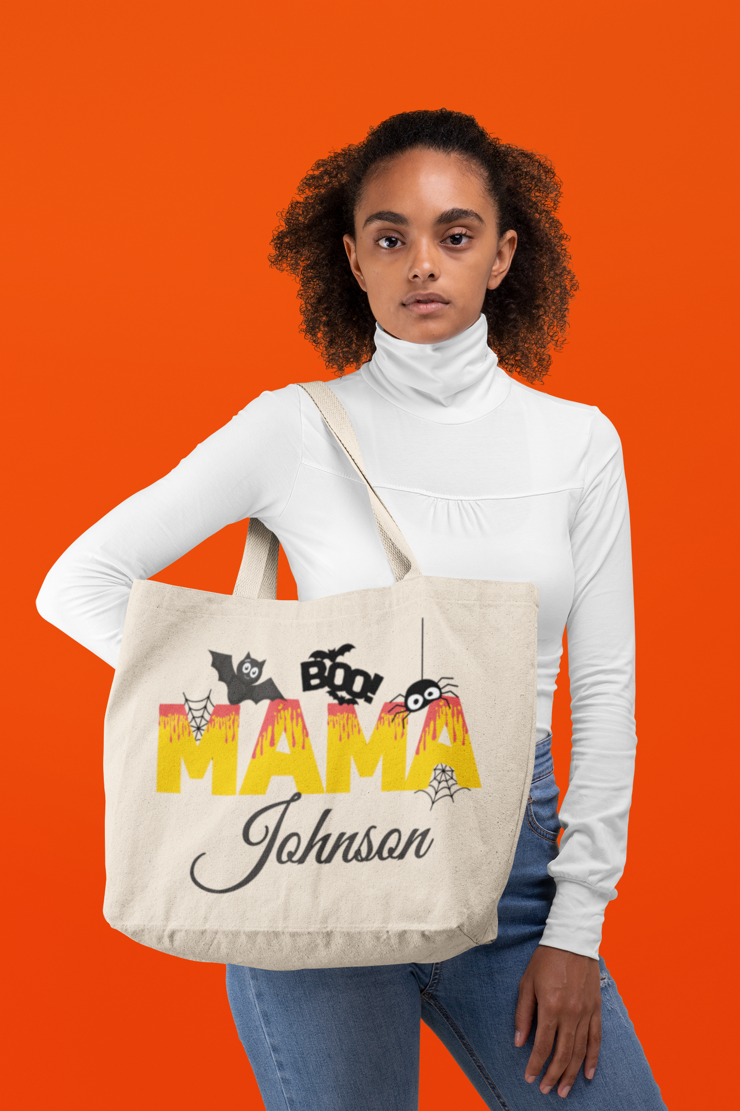 Personalized Halloween MAMA Canvas Tote Bag