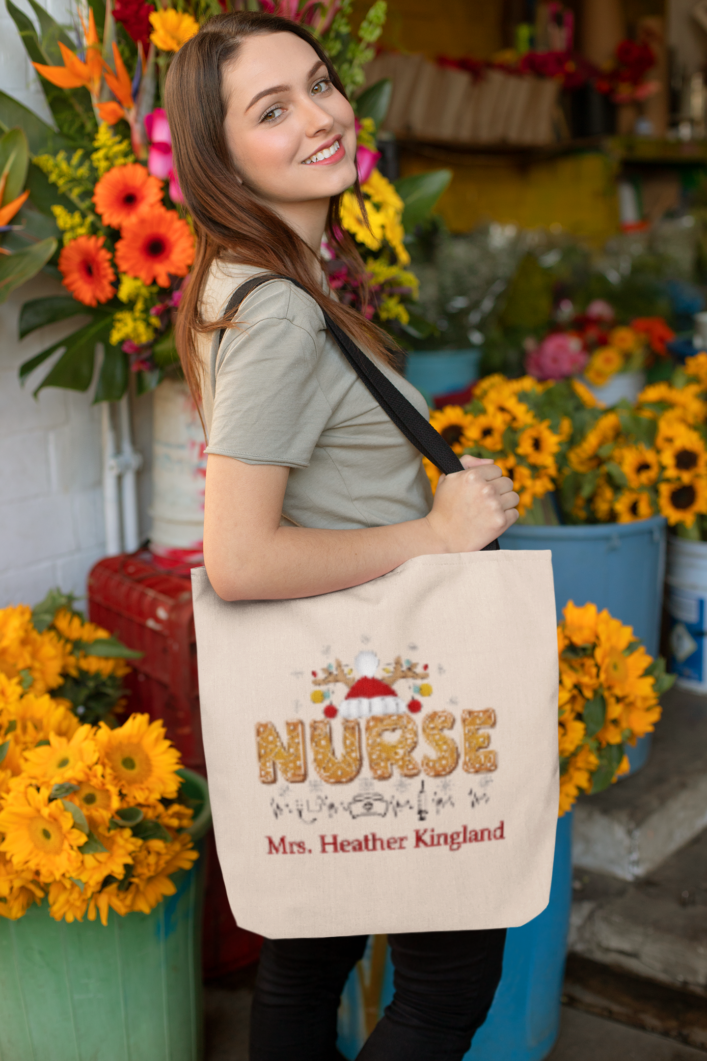 Personalized Nurse Christmas Canvas Tote Bag